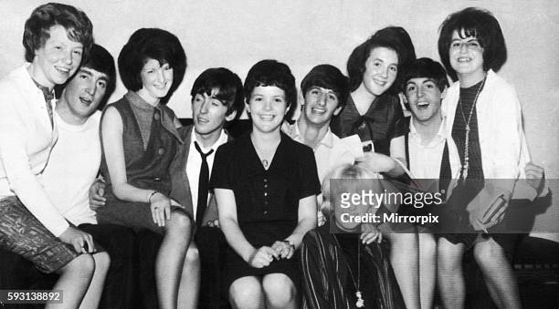 Daily Record Competitions Winners, October 1963. Meet the Beatles contest, pictured with the Beatles are Jean Rankin, June Begg, Teresa Haggart,...