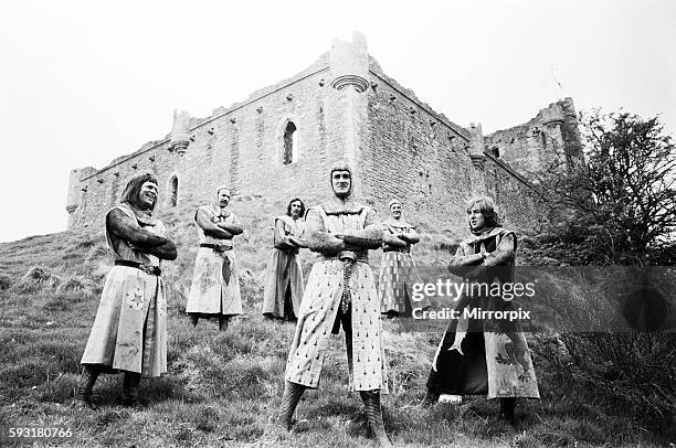 Filming of the British comedy film "Monty Python and the Holy Grail" at the old castle of Dounne in Scotland. The crew dressed as medieval knights...