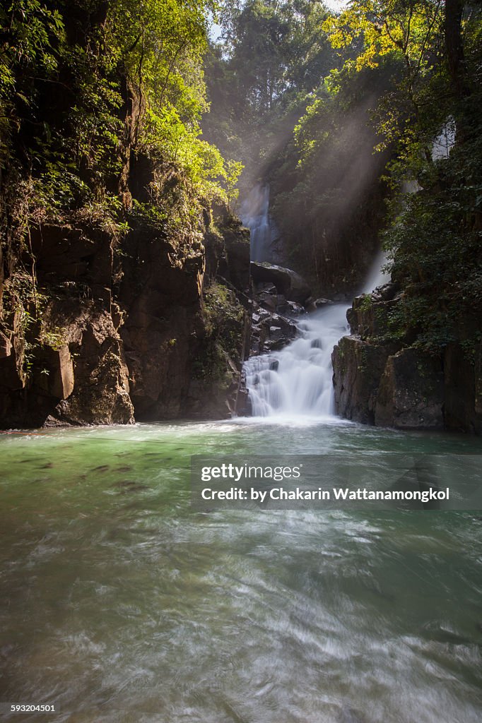 Pliu waterfall and light beam (Chanthaburi)