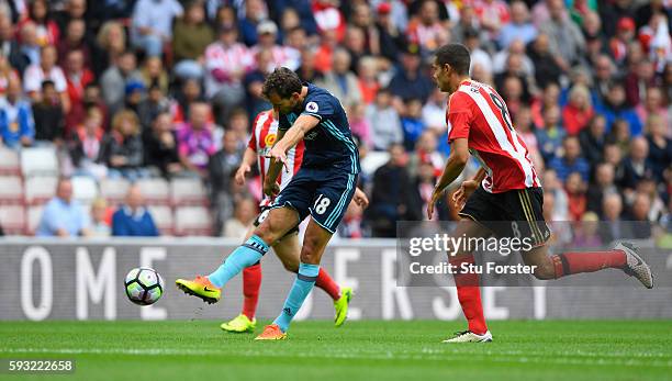 Middlesbrough player Christian Stuani scores the opening goal during the Premier League match between Sunderland and Middlesbrough at Stadium of...