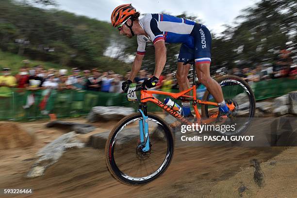 Slovakia's Peter Sagan competes in the cycling mountain bike men's cross-country race of the Rio 2016 Olympic Games at the Mountain Bike Centre in...