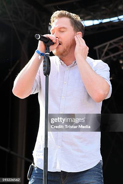 Konstantin Rethwisch, singer of band Stanfour performs at the Radio Brocken Sommer Open Air - Stars For Free on August 21, 2016 in Magdeburg, Germany.