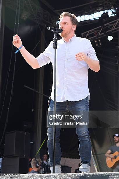 Konstantin Rethwisch, singer of band Stanfour performs at the Radio Brocken Sommer Open Air - Stars For Free on August 21, 2016 in Magdeburg, Germany.