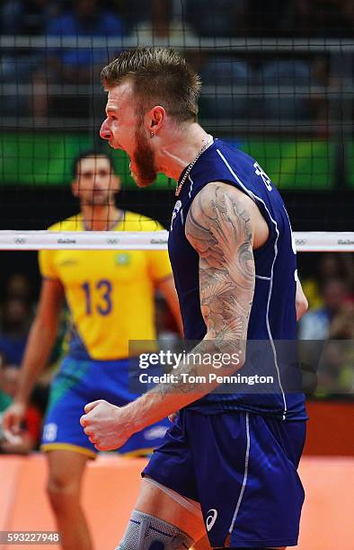 Ivan Zaytsev of Italy reacts during the Men's Bronze Medal Match between United States and Russia on Day 16 of the Rio 2016 Olympic Games at...
