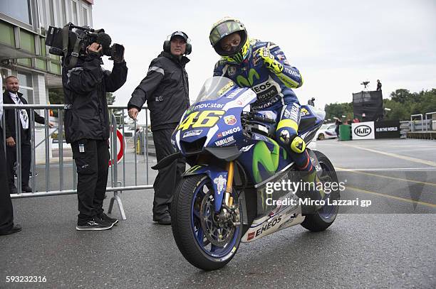 Valentino Rossi of Italy and Movistar Yamaha MotoGP celebrates the second place at the end of the MotoGP race during the MotoGp of Czech Republic -...