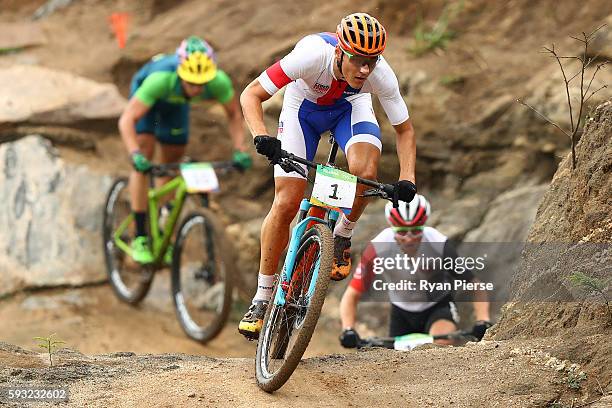 Jaroslav Kulhavy of Czech Republic rides during the Men's Cross-Country on Day 16 of the Rio 2016 Olympic Games at Mountain Bike Centre on August 21,...