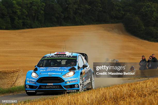 Mads Ostberg of Norway and Ola Floene of Norway compete in their M-Sport WRT Ford Fiesta RS WRC during Day Three of the WRC Germany on August 21,...