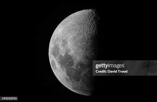 half moon close up - superficie lunar fotografías e imágenes de stock