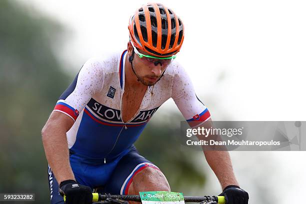 Peter Sagan of Slovakia rides during the Men's Cross-Country on Day 16 of the Rio 2016 Olympic Games at Mountain Bike Centre on August 21, 2016 in...