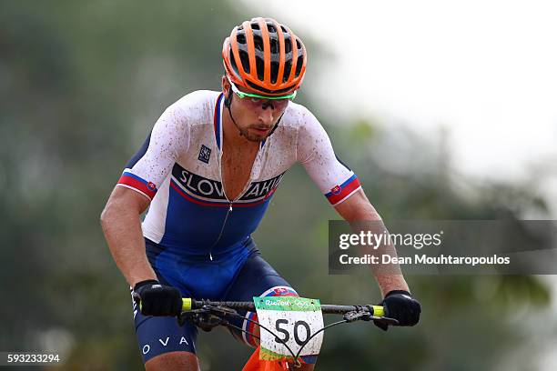 Peter Sagan of Slovakia rides during the Men's Cross-Country on Day 16 of the Rio 2016 Olympic Games at Mountain Bike Centre on August 21, 2016 in...