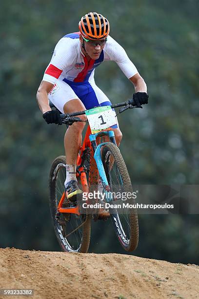 Jaroslav Kulhavy of Czech Republic rides during the Men's Cross-Country on Day 16 of the Rio 2016 Olympic Games at Mountain Bike Centre on August 21,...