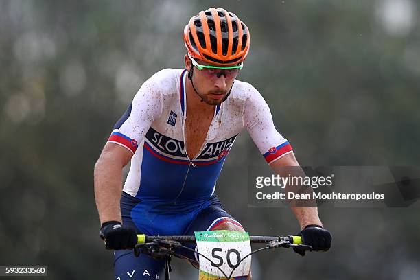 Peter Sagan of Slovakia rides during the Men's Cross-Country on Day 16 of the Rio 2016 Olympic Games at Mountain Bike Centre on August 21, 2016 in...