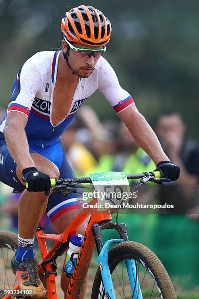 Peter Sagan of Slovakia rides during the Men's Cross-Country on Day 16 of the Rio 2016 Olympic Games at Mountain Bike Centre on August 21, 2016 in...