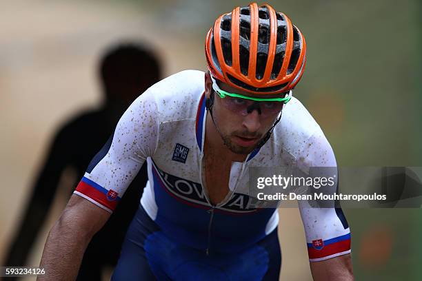 Peter Sagan of Slovakia rides during the Men's Cross-Country on Day 16 of the Rio 2016 Olympic Games at Mountain Bike Centre on August 21, 2016 in...