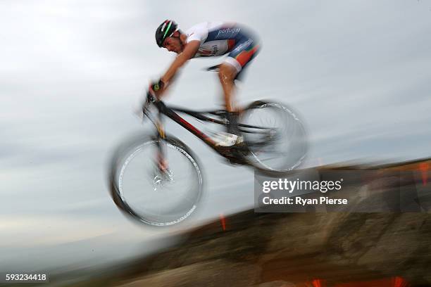 David Joao Serralheiro Rosa of Portugal rides during the Men's Cross-Country on Day 16 of the Rio 2016 Olympic Games at Mountain Bike Centre on...