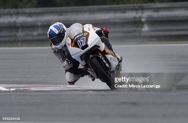 John McPhee of Great Britain and Peugeot Saxoprint MC rounds the bend during the Moto3 race during the MotoGp of Czech Republic - Race at Brno...