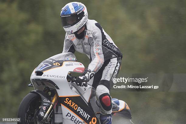 John McPhee of Great Britain and Peugeot Saxoprint MC celebrates the victory at the end of the Moto3 race during the MotoGp of Czech Republic - Race...