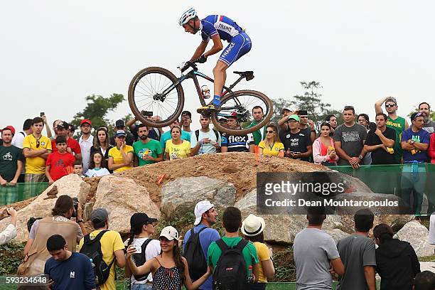 Maxime Marotte of France rides during the Men's Cross-Country on Day 16 of the Rio 2016 Olympic Games at Mountain Bike Centre on August 21, 2016 in...