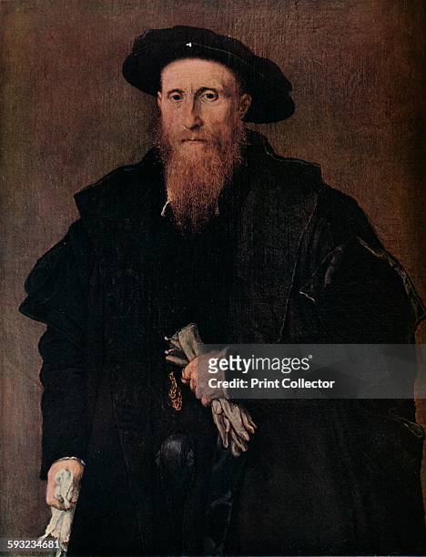 Artist Lorenzo Lotto, 'Portrait of a gentleman with gloves', circa 1543. Painting held at the Pinacoteca di Brera, Milan. From The Connoisseur Volume...
