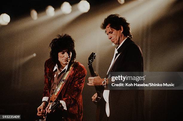 Keith Richards and Ron Wood playing guitars on The Rolling Stones VOODOO LOUNGE TOUR at Tokyo Dome, Tokyo, March 1995.