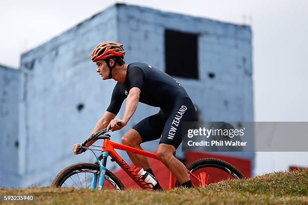 Samuel Gaze of New Zealand rides during the Men's Cross-Country on Day 16 of the Rio 2016 Olympic Games at Mountain Bike Centre on August 21, 2016 in...