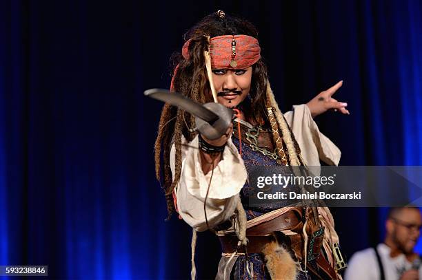 Cosplayer poses as Captain Jack Sparrow during Wizard World Comic Con Chicago 2016 - Day 3 at Donald E. Stephens Convention Center on August 20, 2016...