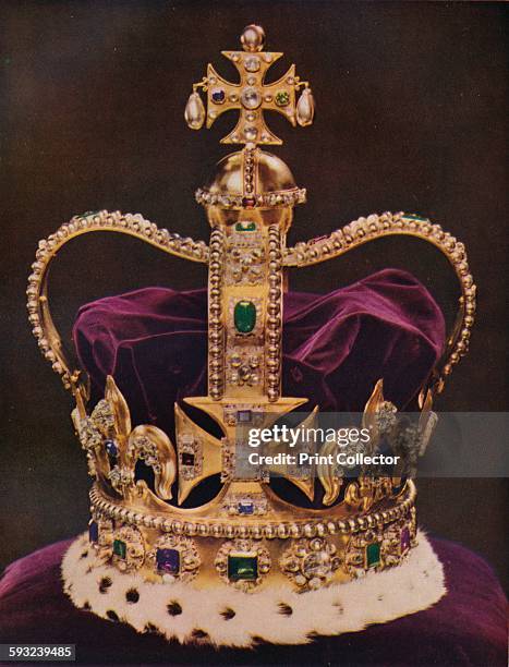 Artist Unknown, 'The Crown of England, St Edward's Crown', circa 1937. St Edward's Crown, the official coronation crown of British monarchs and part...