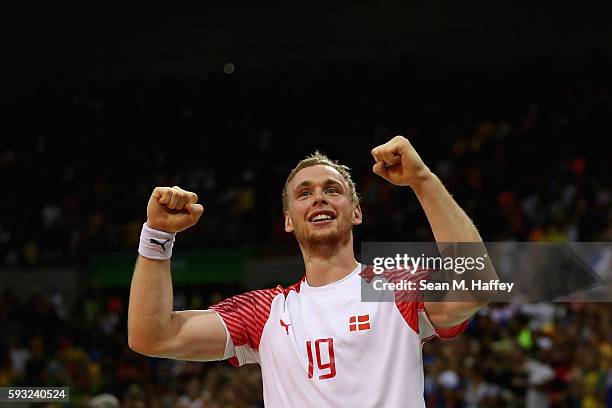 Rene Toft Hansen of Denmark reacts during the Men's Gold Medal Match between Denmark and France on Day 16 of the Rio 2016 Olympic Games at Future...