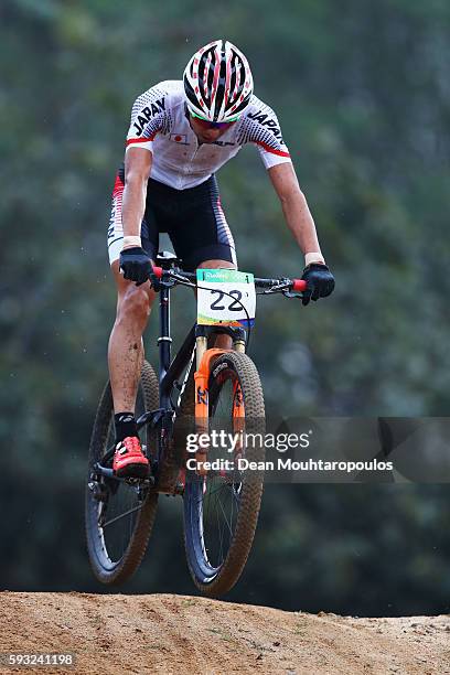 Kohei Yamamoto of Japan rides during the Men's Cross-Country on Day 16 of the Rio 2016 Olympic Games at Mountain Bike Centre on August 21, 2016 in...