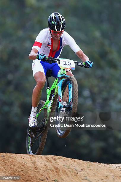 Ondrej Cink of Czech Republic rides during the Men's Cross-Country on Day 16 of the Rio 2016 Olympic Games at Mountain Bike Centre on August 21, 2016...