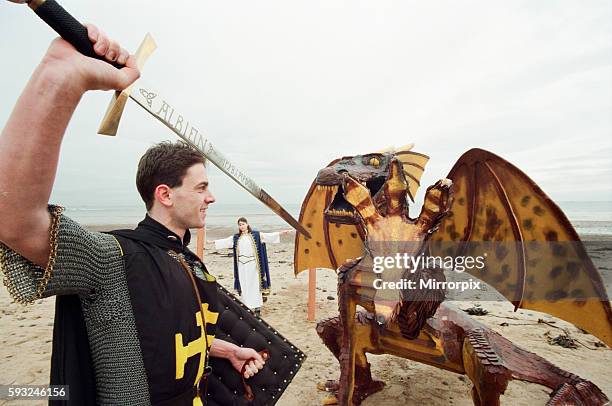 Staff at the Regent Cinema on Redcar Seafront have made a giant dragon, inspired by the Sean Connery film Dragonheart, 16th November 1996. Pictured,...