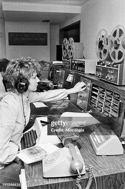 Sue Todd, trainee journalist, pictured in Newsroom of BRMB Radio, Birmingham, 14th February 1974. BRMB - launching on the 19th - will be the fourth...