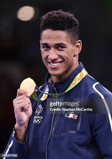 Rio , Brazil - 21 August 2016; Tony Yoka of France after being presented with his Men's Boxing Super Heavyweight gold medal at Riocentro Pavillion 6...