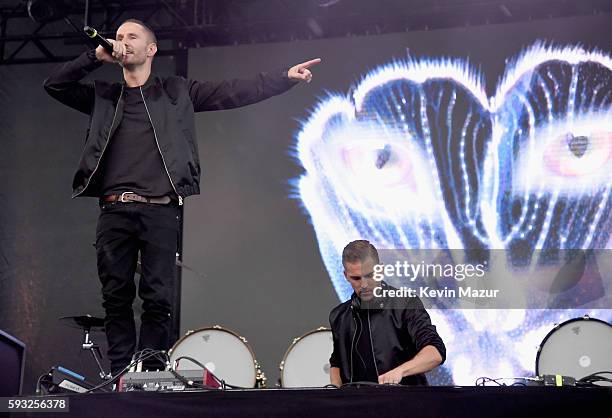 Recording artists Christian "Bloodshy" Karlsson and Linus Eklow of Galantis perform onstage during the 2016 Billboard Hot 100 Festival - Day 2 at...