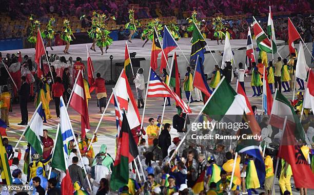 Rio , Brazil - 21 August 2016; Performers during the flag parade of the closing ceremony of the 2016 Rio Summer Olympic Games at the Maracanã Stadium...