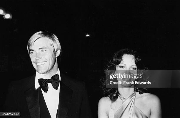Actors and spouses Jaclyn Smith and Dennis Cole attending the Academy of Television Arts and Sciences Emmy Award banquet, at Pasadena Civic...