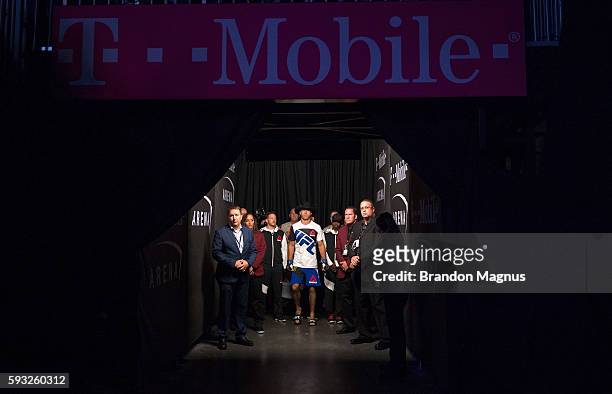 Donald Cerrone prepares to enter the Octagon before facing Rick Story in their welterweight bout during the UFC 202 event at T-Mobile Arena on August...