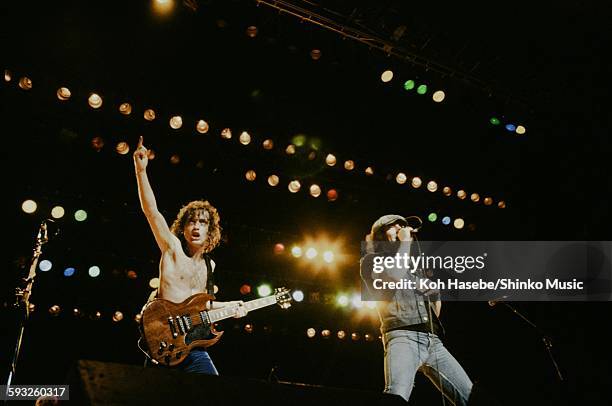 Angus Young and Brian Johnson live at Nippon Budokan, Tokyo, June 10, 1982.