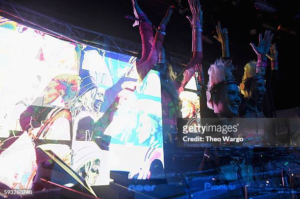Double exposure of recording artists Olivia Nervo and Miriam Nervo of NERVO performing onstage during the 2016 Billboard Hot 100 Festival - Day 2 at...