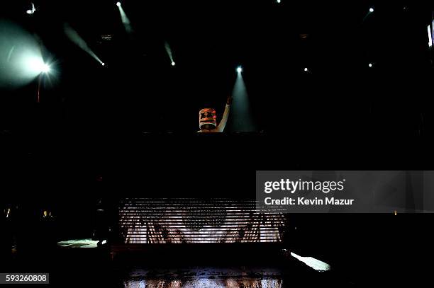 Recording artist Marshmello performs onstage during the 2016 Billboard Hot 100 Festival - Day 2 at Nikon at Jones Beach Theater on August 21, 2016 in...