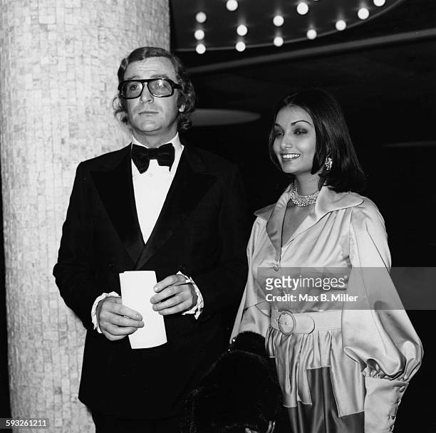 Actor Michael Caine and his wife Shakira Bakash attending the Golden Globe Awards, Los Angeles, 1973.
