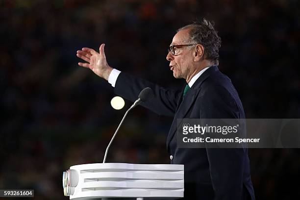 Carlos Arthur Nuzman, president of the Rio 2016 Organizing Committee and of the Olympic Committee of Brazil, speaks during the Closing Ceremony on...