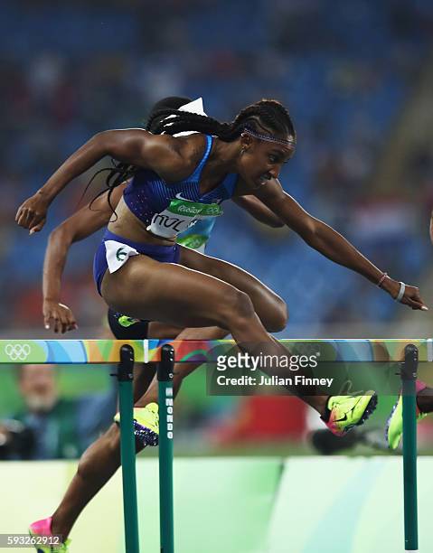 Brianna Rollins of the United States competes in the Women's 100 metres hurdles final on Day 12 of the Rio 2016 Olympic Games at the Olympic Stadium...