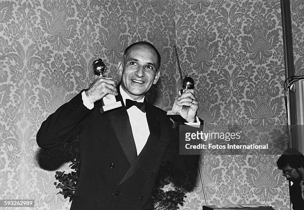 Actor Ben Kingsley holding his two awards for the film 'Gandhi' at the Golden Globe Awards, at the Beverly Hilton Hotel, California, January 29th...