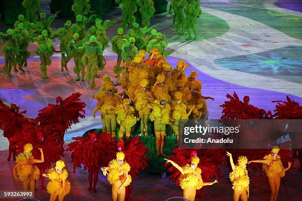 Dancers perform during the Closing Ceremony on Day 16 of the Rio 2016 Olympic Games at Maracana Stadium in Rio de Janeiro, Brazil on August 21, 2016.