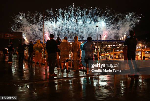 Fireworks explode at Maracana Stadium during closing ceremonies at the Rio 2016 Olympic Games on August 21, 2016 in Rio de Janeiro, Brazil.