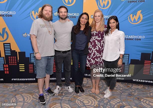 Actors Elden Henson, Charlie Cox, Rosario Dawson, Deborah Ann Woll, and Elodie Yung attend Wizard World Comic Con Chicago 2016 - Day 4 at Donald E....