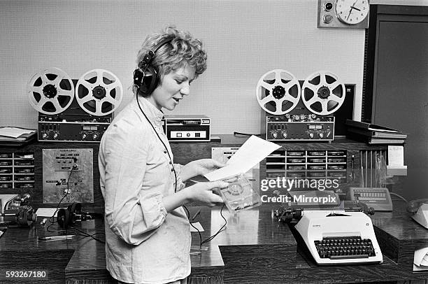 Sue Todd, trainee journalist, pictured in Newsroom of BRMB Radio, Birmingham, 14th February 1974. BRMB - launching on the 19th - will be the fourth...