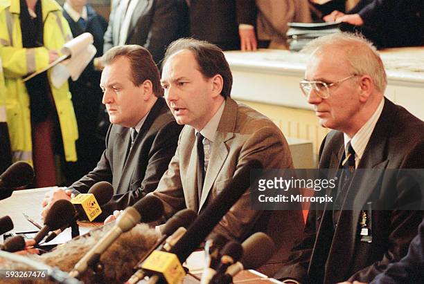 Dunblane, Scotland 13th March 1996. News Press Conference, with Raymond Robertson Education chief for Central Scotland Michael Forsyth Scottish...