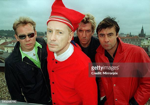 English lead singer John Lydon, aka Johnny Rooten, drummer Paul Cook, bass guitarist Glen Matlock and guitarist Steve Jones, of punk rock band Sex...